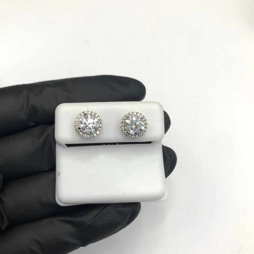 925 Sterling Silver 3.00CT MOISSANITE Halo Stud Earrings Screw Back